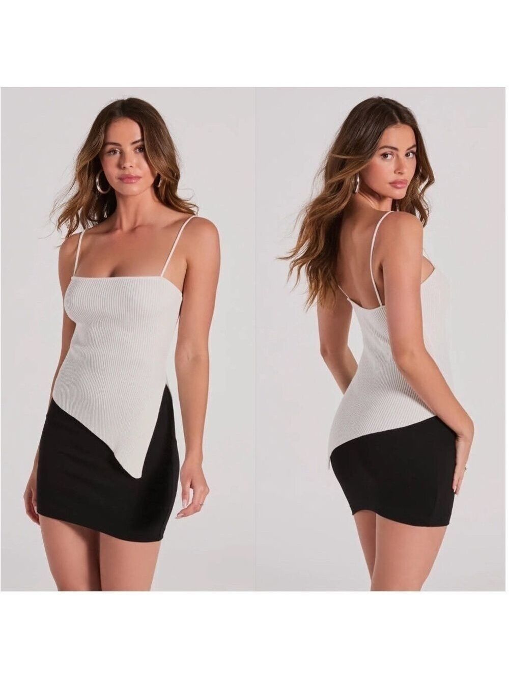 Windsor White Trendy Vibe Asymmetric Ribbed Knit Top XS Square Neck